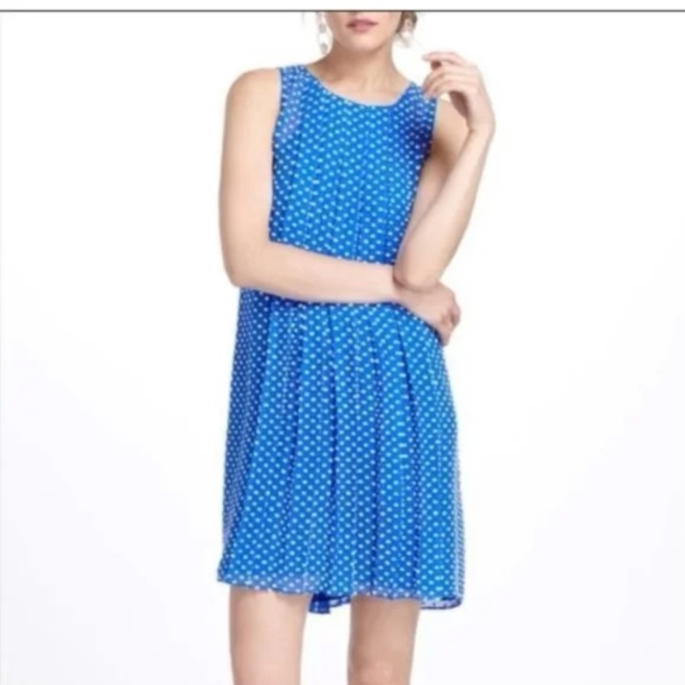 Anthropologie silk blue 3D Swiss polka Dot pleated babydoll dress -size 12